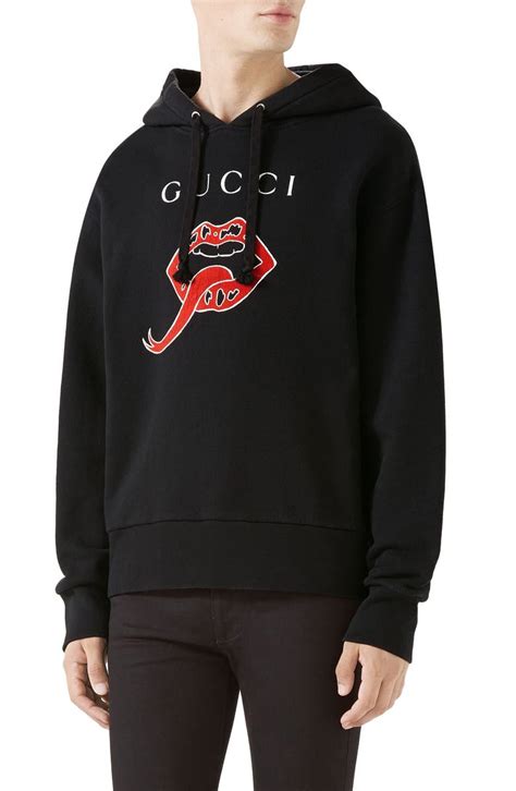 gucci black hoodie with red lips|rainbow Gucci hoodie.